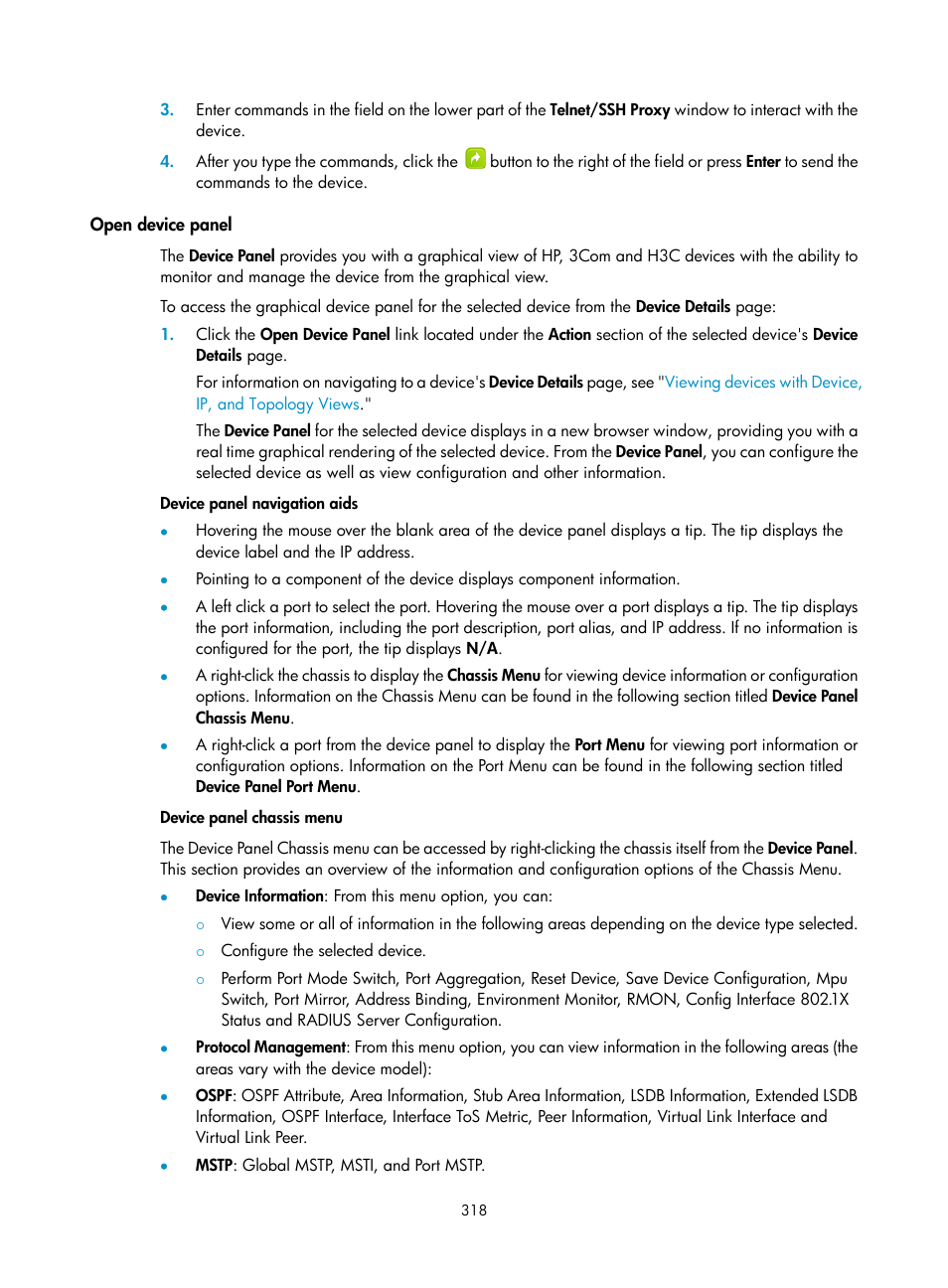 Open device panel, Open, Device panel | H3C Technologies H3C Intelligent Management Center User Manual | Page 332 / 1065