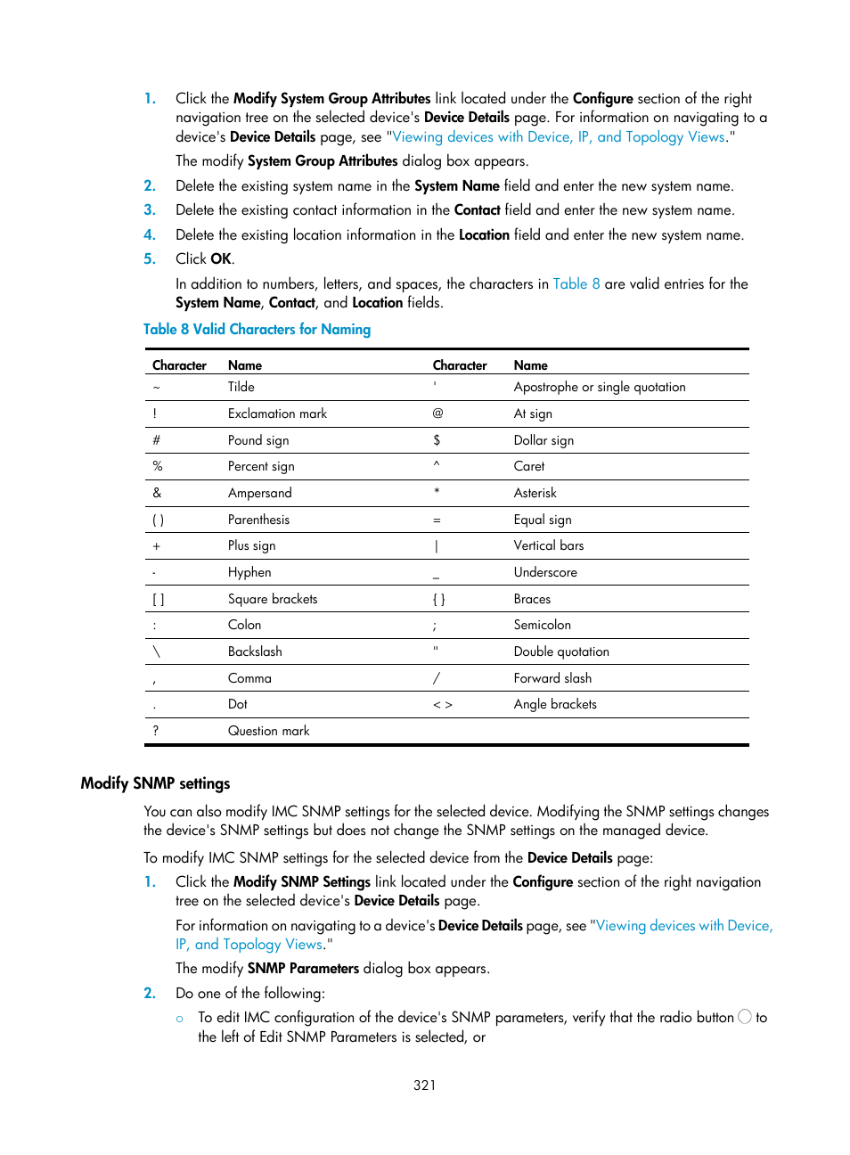 Modify snmp settings | H3C Technologies H3C Intelligent Management Center User Manual | Page 335 / 1065
