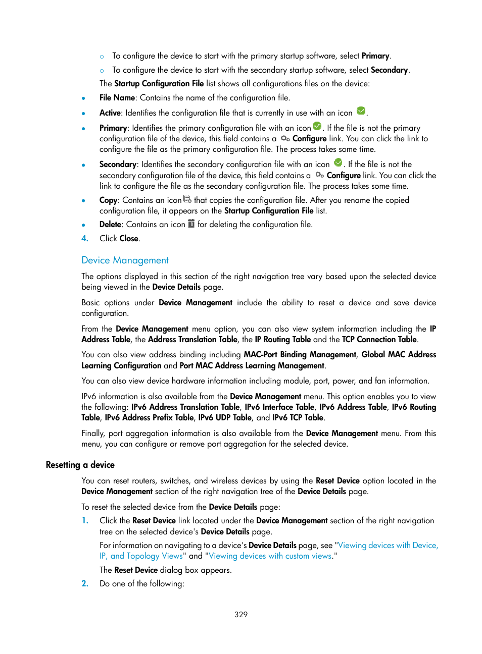Device management, Resetting a device | H3C Technologies H3C Intelligent Management Center User Manual | Page 343 / 1065
