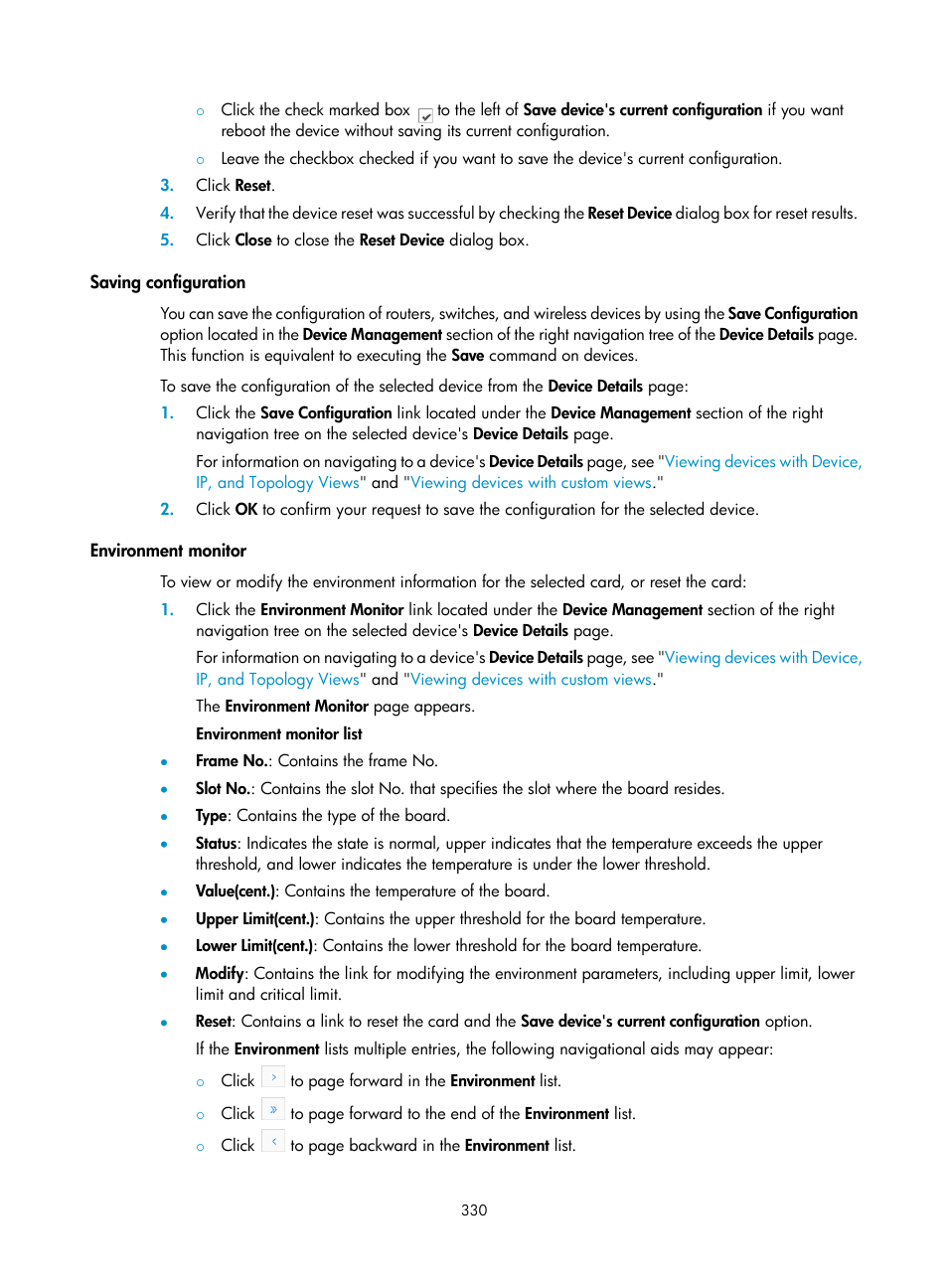 Saving configuration, Environment monitor | H3C Technologies H3C Intelligent Management Center User Manual | Page 344 / 1065