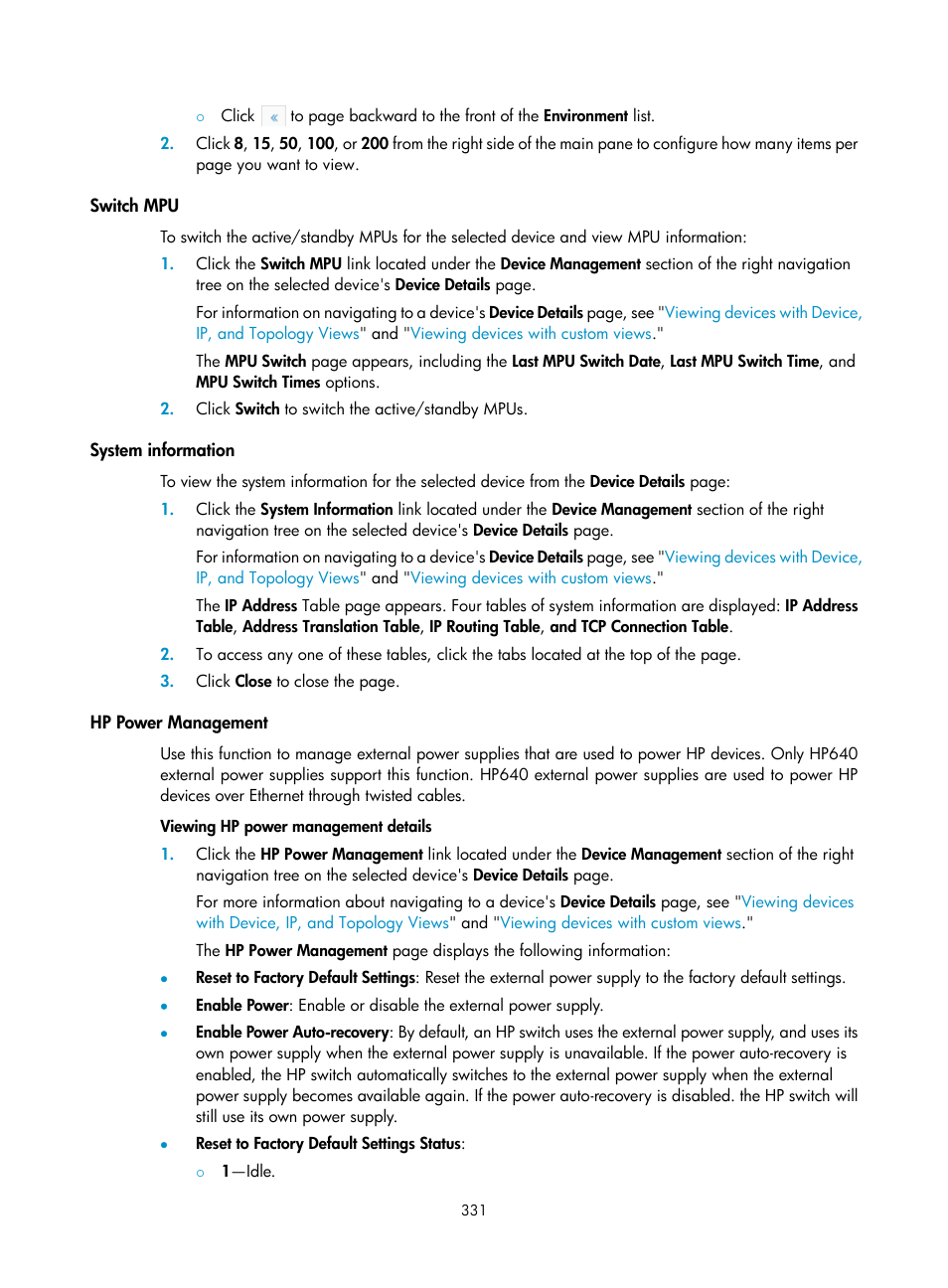 Switch mpu, System information, Hp power management | H3C Technologies H3C Intelligent Management Center User Manual | Page 345 / 1065