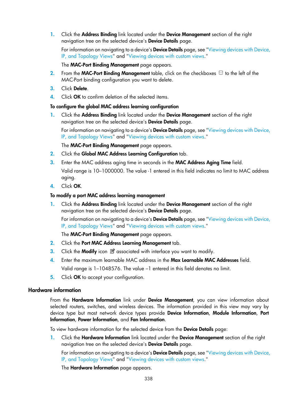 Hardware information | H3C Technologies H3C Intelligent Management Center User Manual | Page 352 / 1065