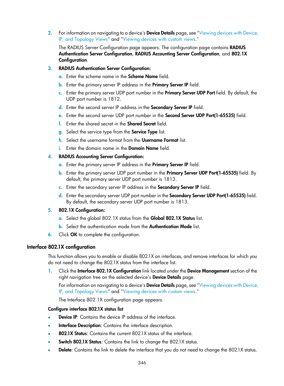 Interface 802.1x configuration | H3C Technologies H3C Intelligent Management Center User Manual | Page 360 / 1065