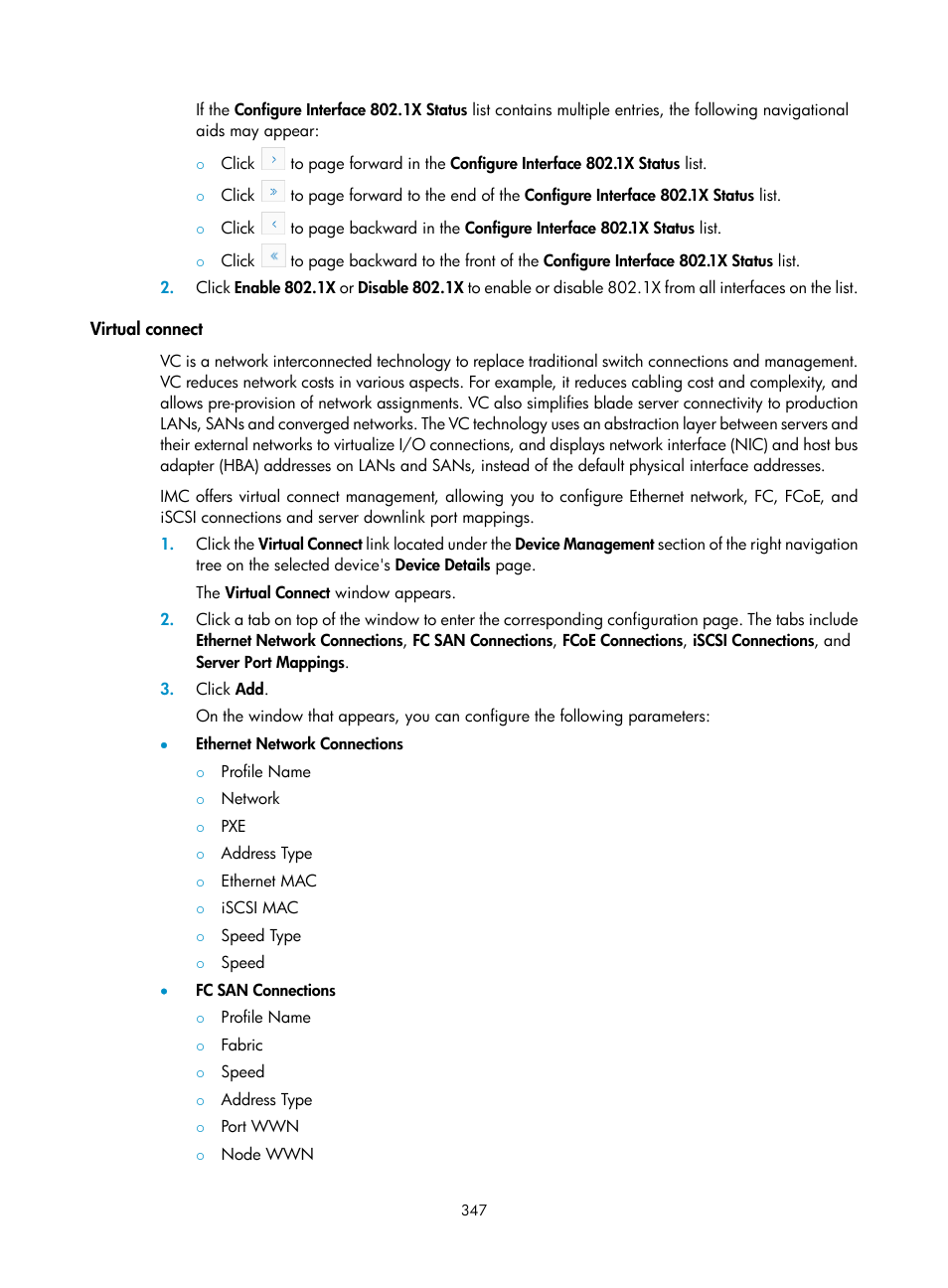 Virtual connect | H3C Technologies H3C Intelligent Management Center User Manual | Page 361 / 1065