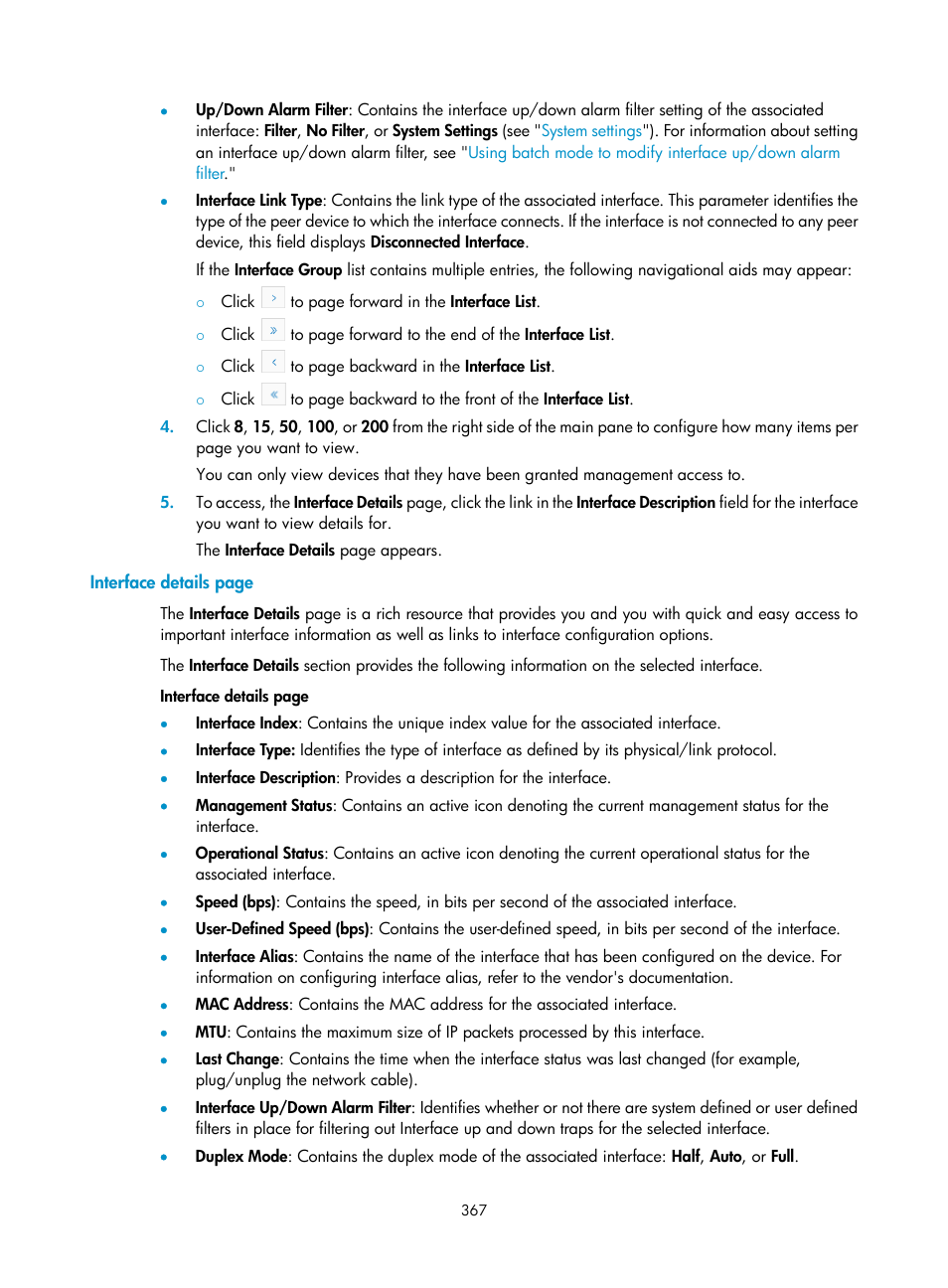 Interface details | H3C Technologies H3C Intelligent Management Center User Manual | Page 381 / 1065