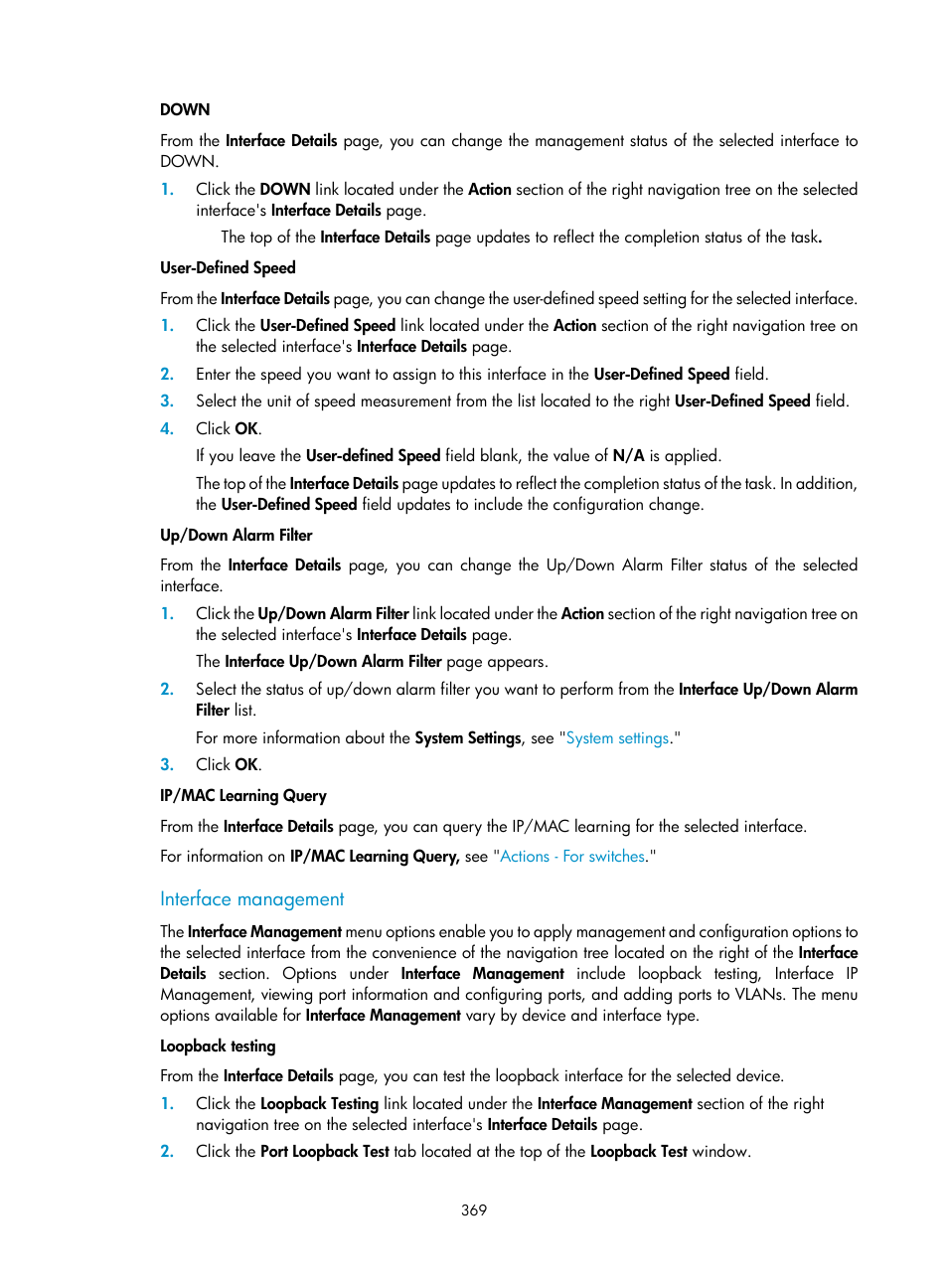 Interface management | H3C Technologies H3C Intelligent Management Center User Manual | Page 383 / 1065