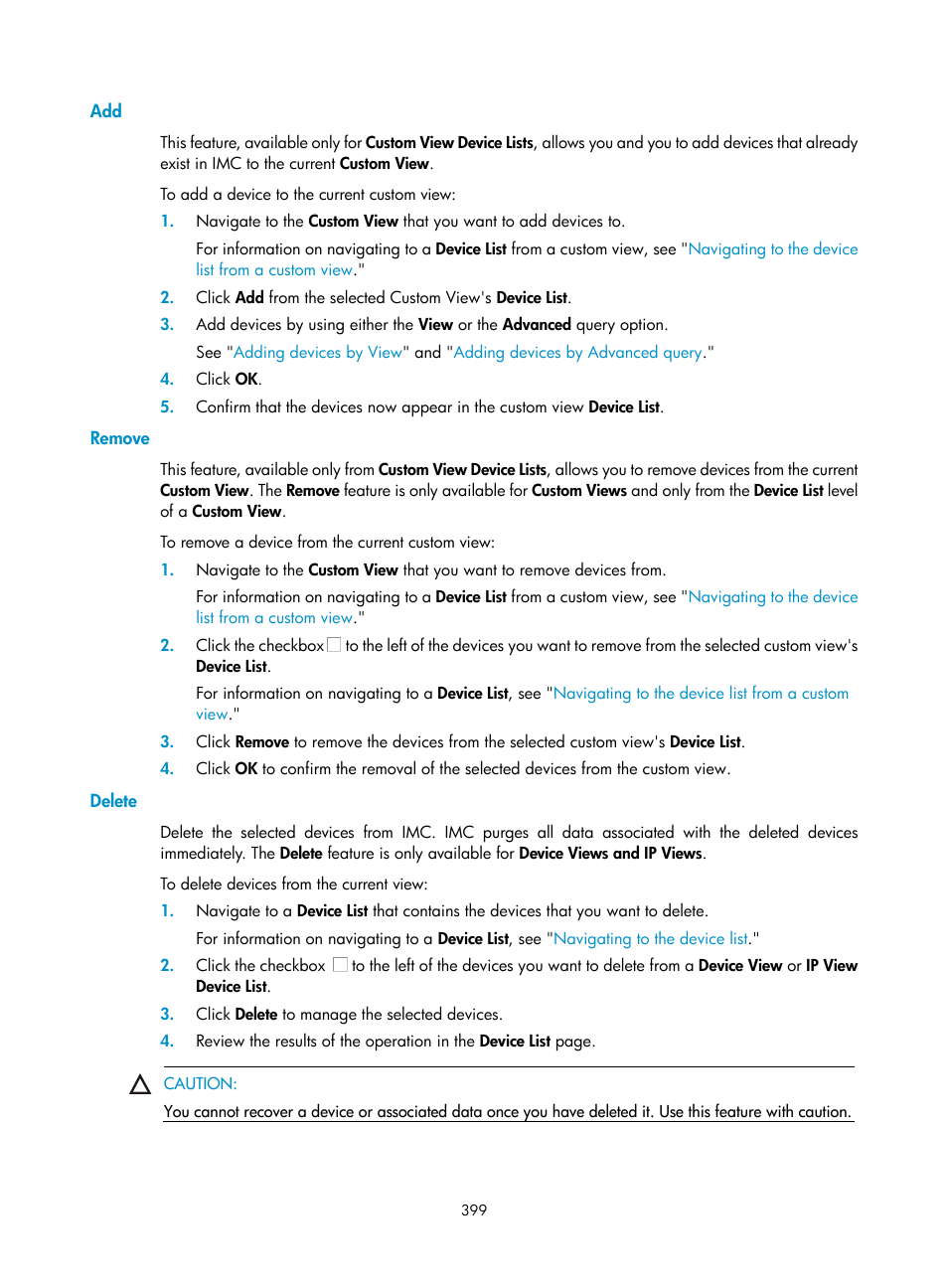 Remove, Delete | H3C Technologies H3C Intelligent Management Center User Manual | Page 413 / 1065