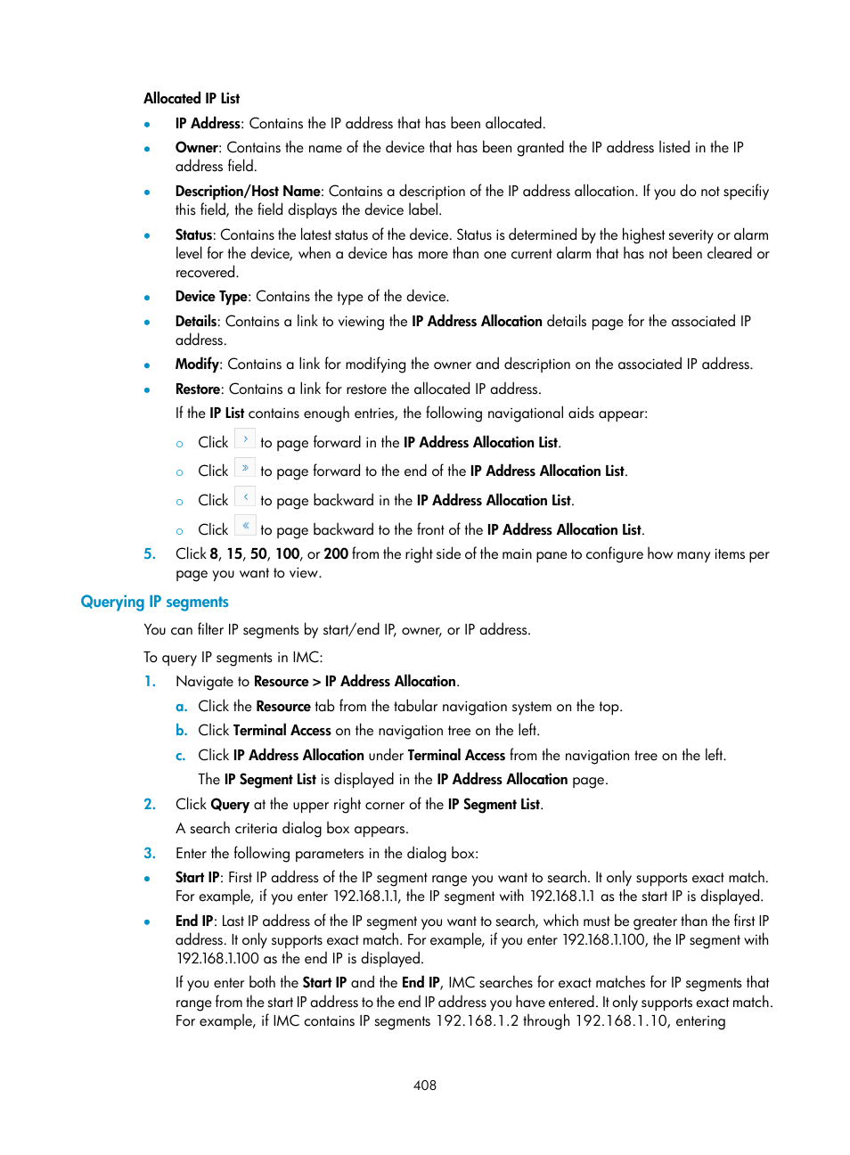 Querying ip segments | H3C Technologies H3C Intelligent Management Center User Manual | Page 422 / 1065