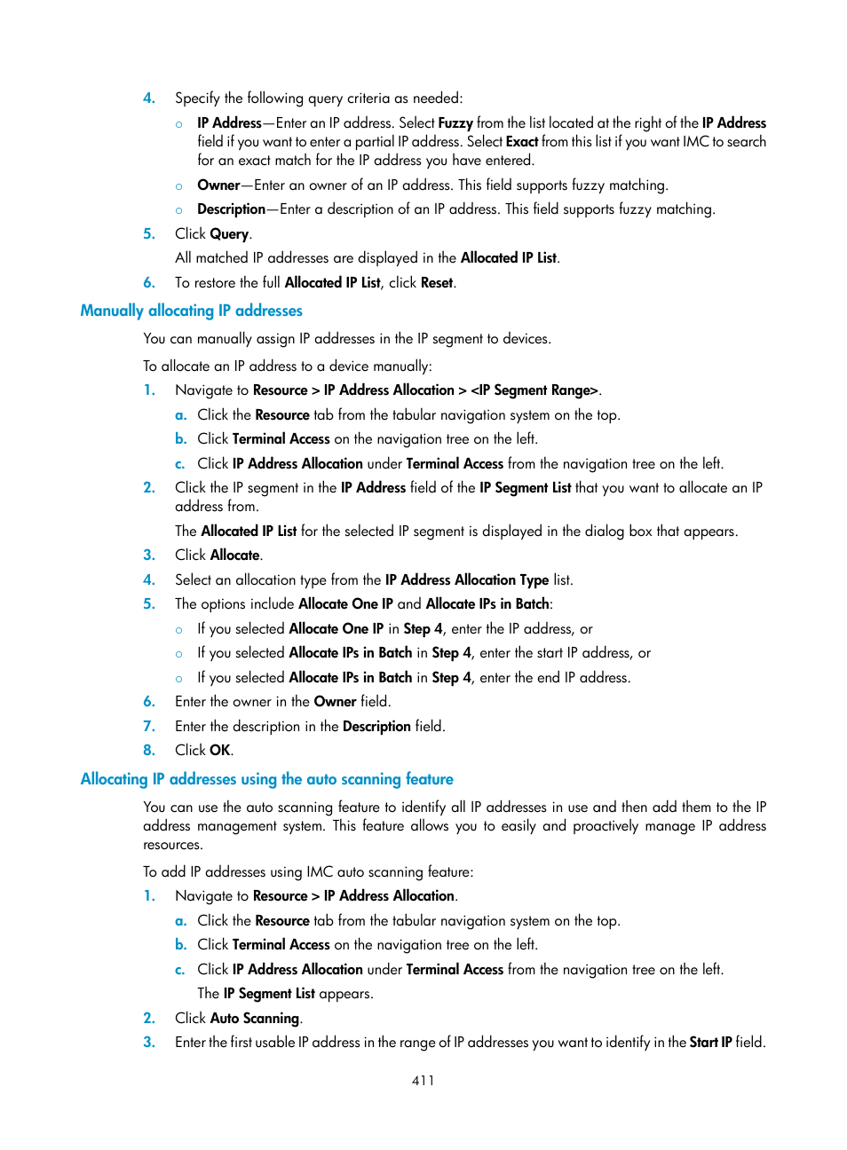 Manually allocating ip addresses | H3C Technologies H3C Intelligent Management Center User Manual | Page 425 / 1065