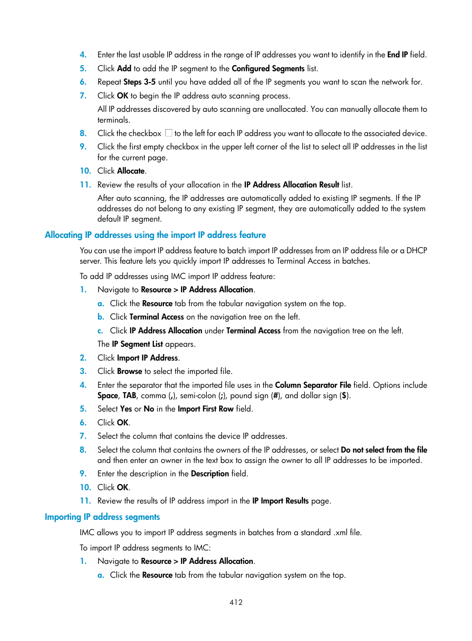Importing ip address segments | H3C Technologies H3C Intelligent Management Center User Manual | Page 426 / 1065