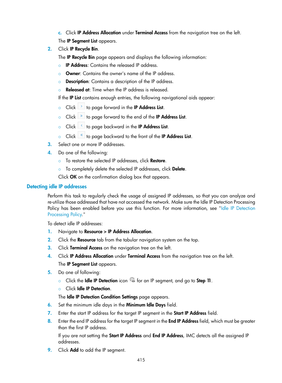 Detecting idle ip addresses | H3C Technologies H3C Intelligent Management Center User Manual | Page 429 / 1065