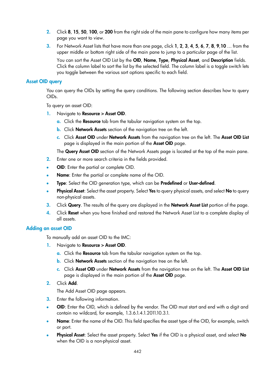 Asset oid query, Adding an asset oid | H3C Technologies H3C Intelligent Management Center User Manual | Page 456 / 1065