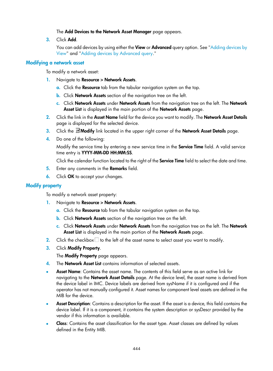 Modifying a network asset, Modify property | H3C Technologies H3C Intelligent Management Center User Manual | Page 458 / 1065