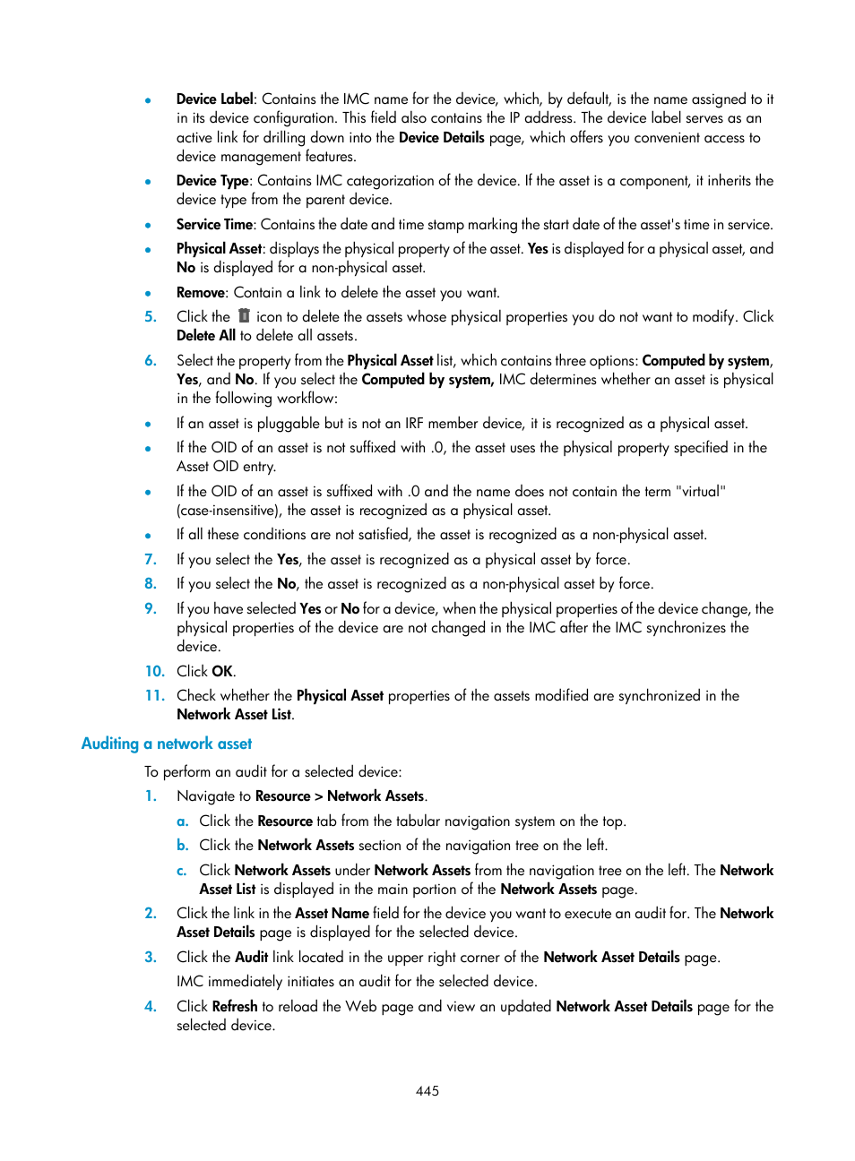 Auditing a network asset | H3C Technologies H3C Intelligent Management Center User Manual | Page 459 / 1065
