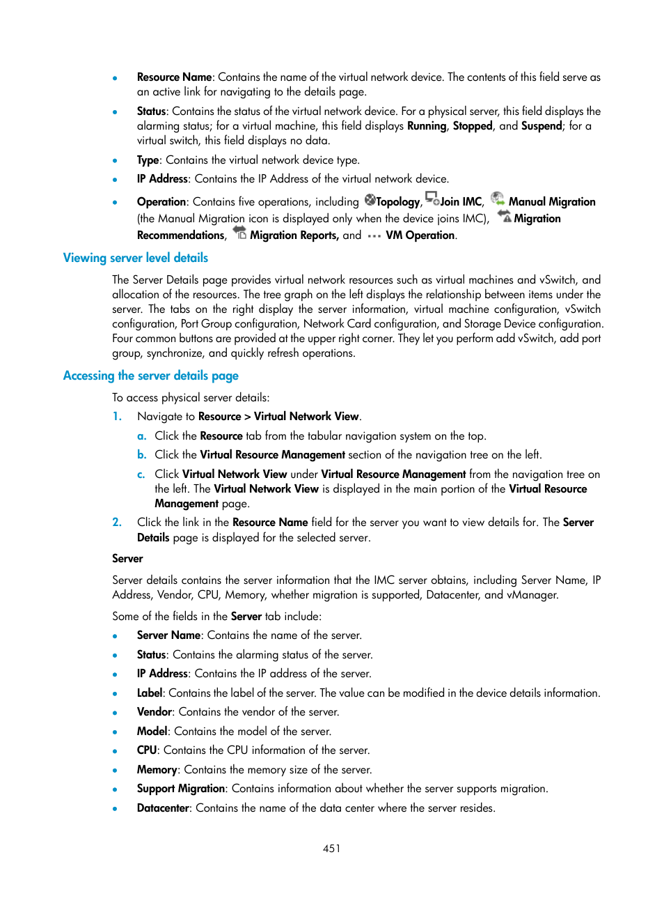 Viewing server level details, Viewing, Server level details | H3C Technologies H3C Intelligent Management Center User Manual | Page 465 / 1065