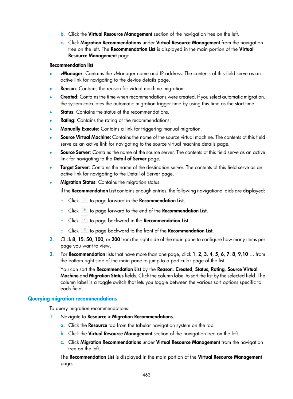 Querying migration recommendations | H3C Technologies H3C Intelligent Management Center User Manual | Page 477 / 1065