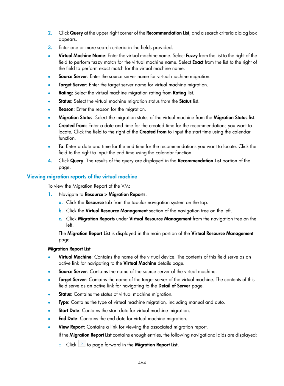 Viewing migration reports of the virtual machine | H3C Technologies H3C Intelligent Management Center User Manual | Page 478 / 1065