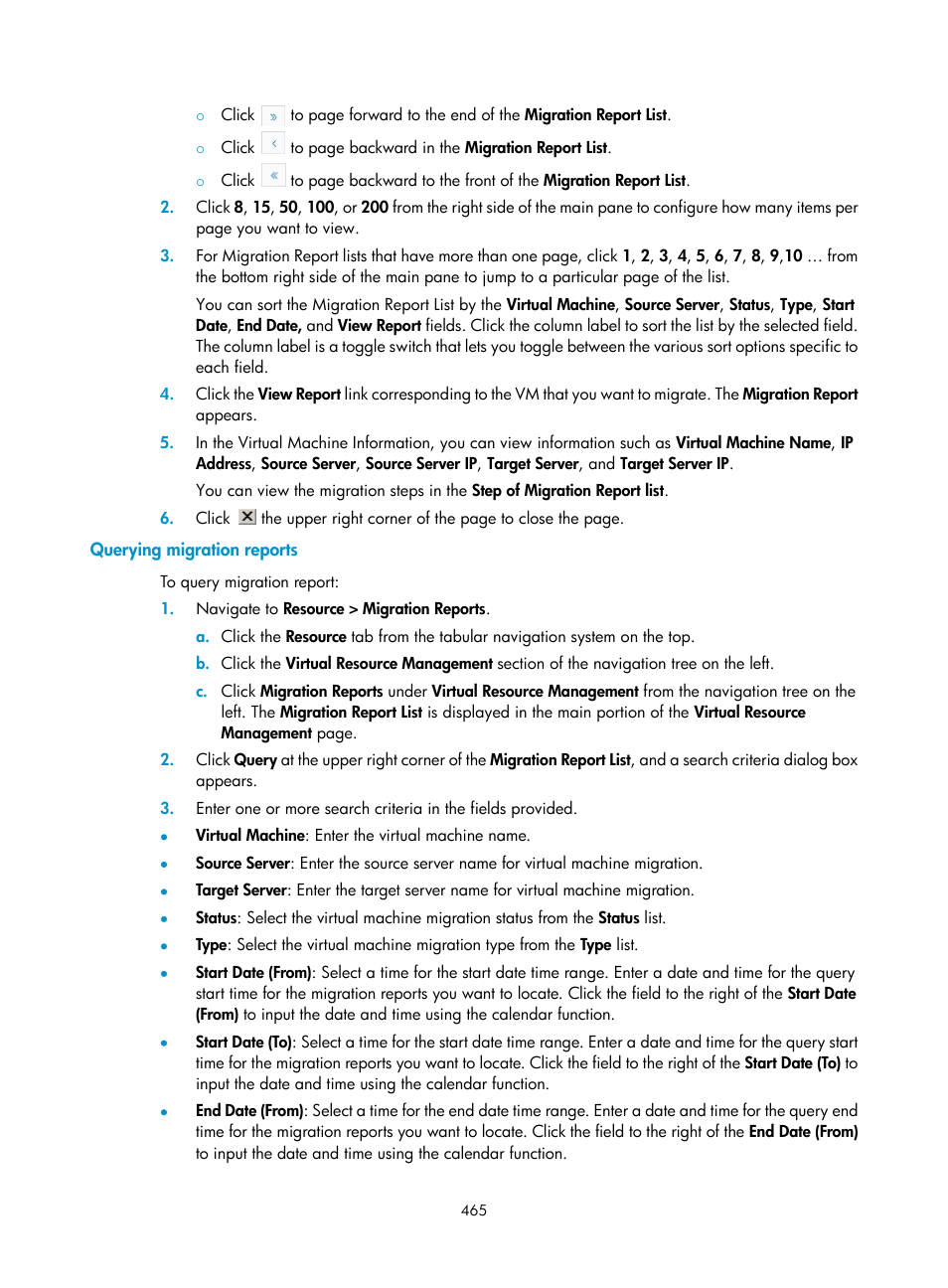 Querying migration reports | H3C Technologies H3C Intelligent Management Center User Manual | Page 479 / 1065