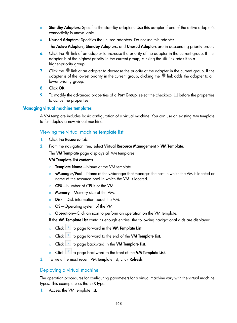 Managing virtual machine templates, Viewing the virtual machine template list, Deploying a virtual machine | Managing virtual machine, Templates | H3C Technologies H3C Intelligent Management Center User Manual | Page 482 / 1065