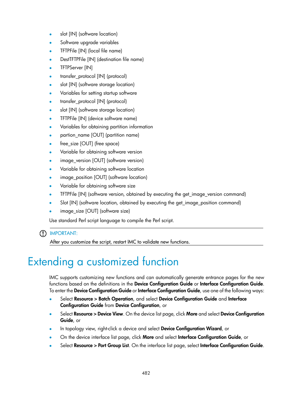 Extending a customized function | H3C Technologies H3C Intelligent Management Center User Manual | Page 496 / 1065