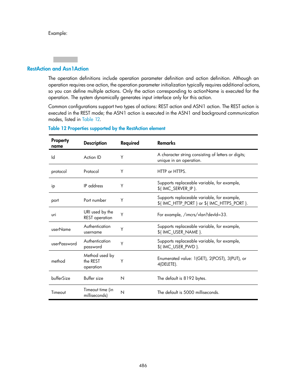 Restaction and asn1action | H3C Technologies H3C Intelligent Management Center User Manual | Page 500 / 1065