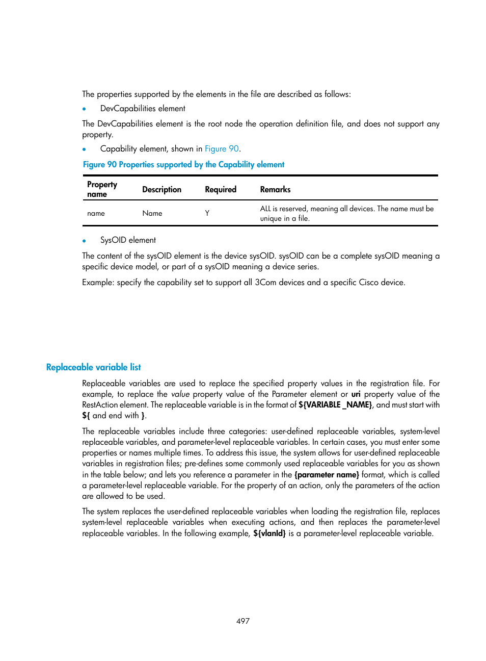 Replaceable variable list | H3C Technologies H3C Intelligent Management Center User Manual | Page 511 / 1065