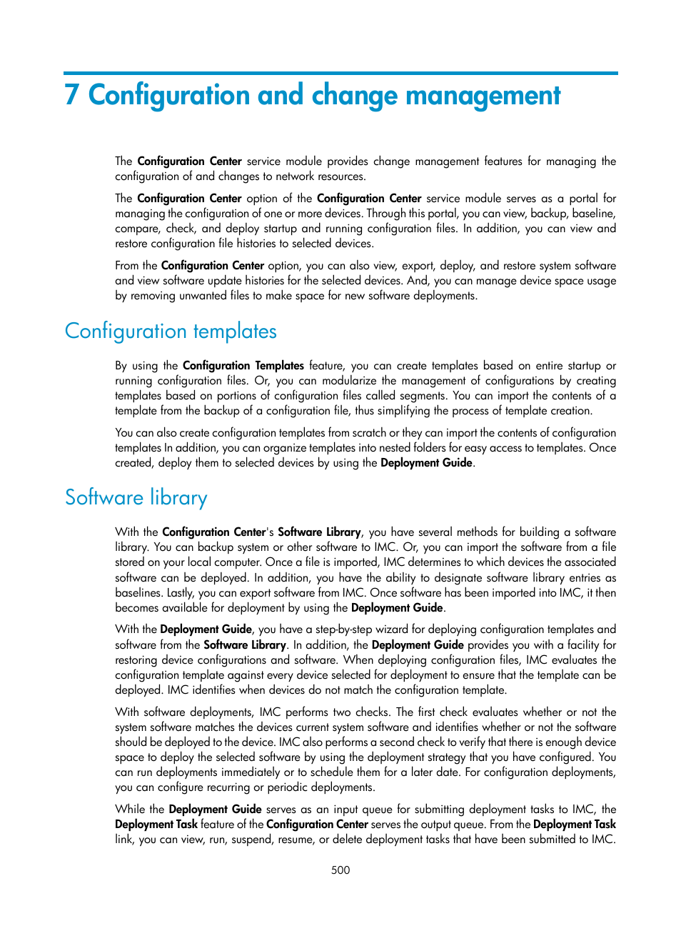 7 configuration and change management, Configuration templates, Software library | H3C Technologies H3C Intelligent Management Center User Manual | Page 514 / 1065