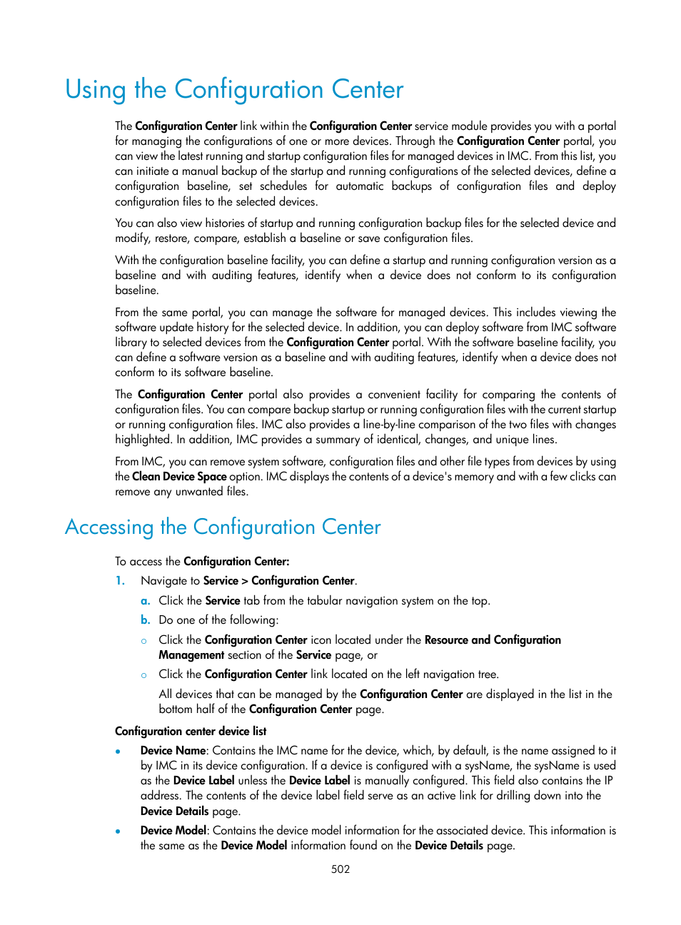 Using the configuration center, Accessing the configuration center | H3C Technologies H3C Intelligent Management Center User Manual | Page 516 / 1065