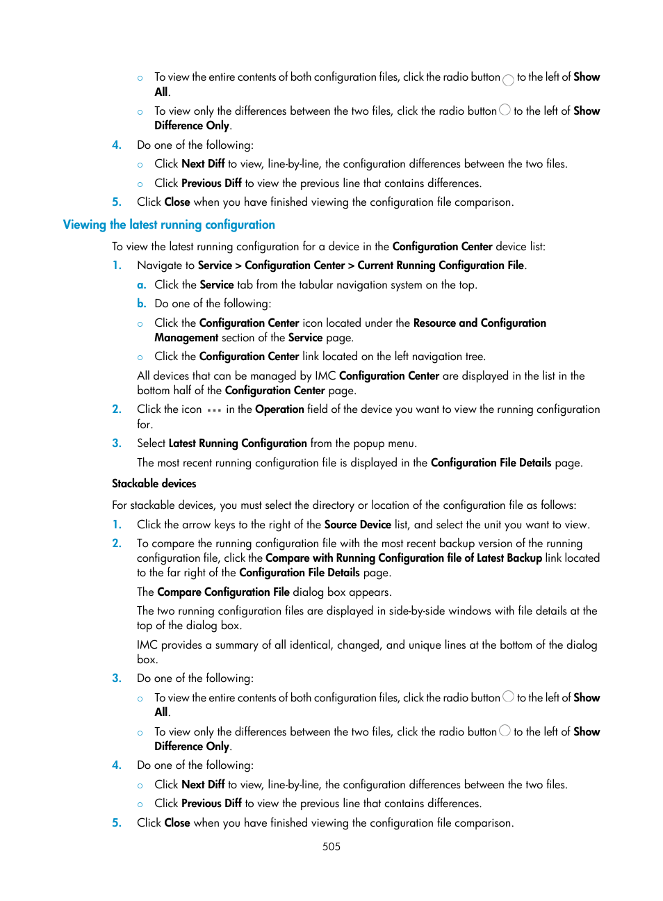 Viewing the latest running configuration | H3C Technologies H3C Intelligent Management Center User Manual | Page 519 / 1065