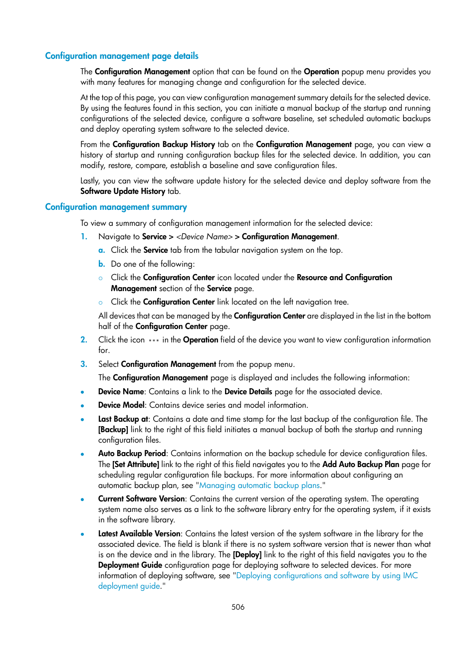 Configuration management summary | H3C Technologies H3C Intelligent Management Center User Manual | Page 520 / 1065
