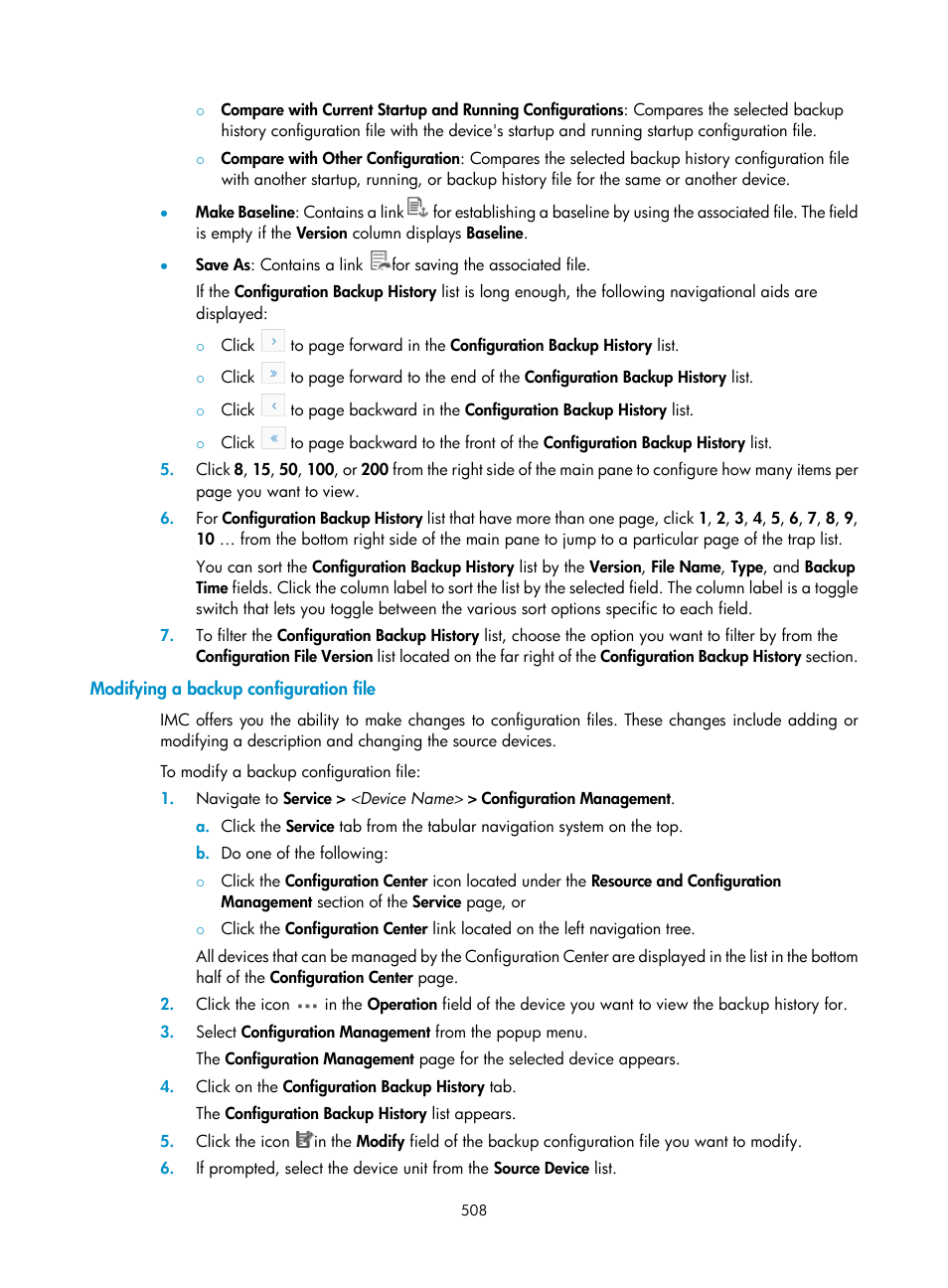 Modifying a backup configuration file | H3C Technologies H3C Intelligent Management Center User Manual | Page 522 / 1065