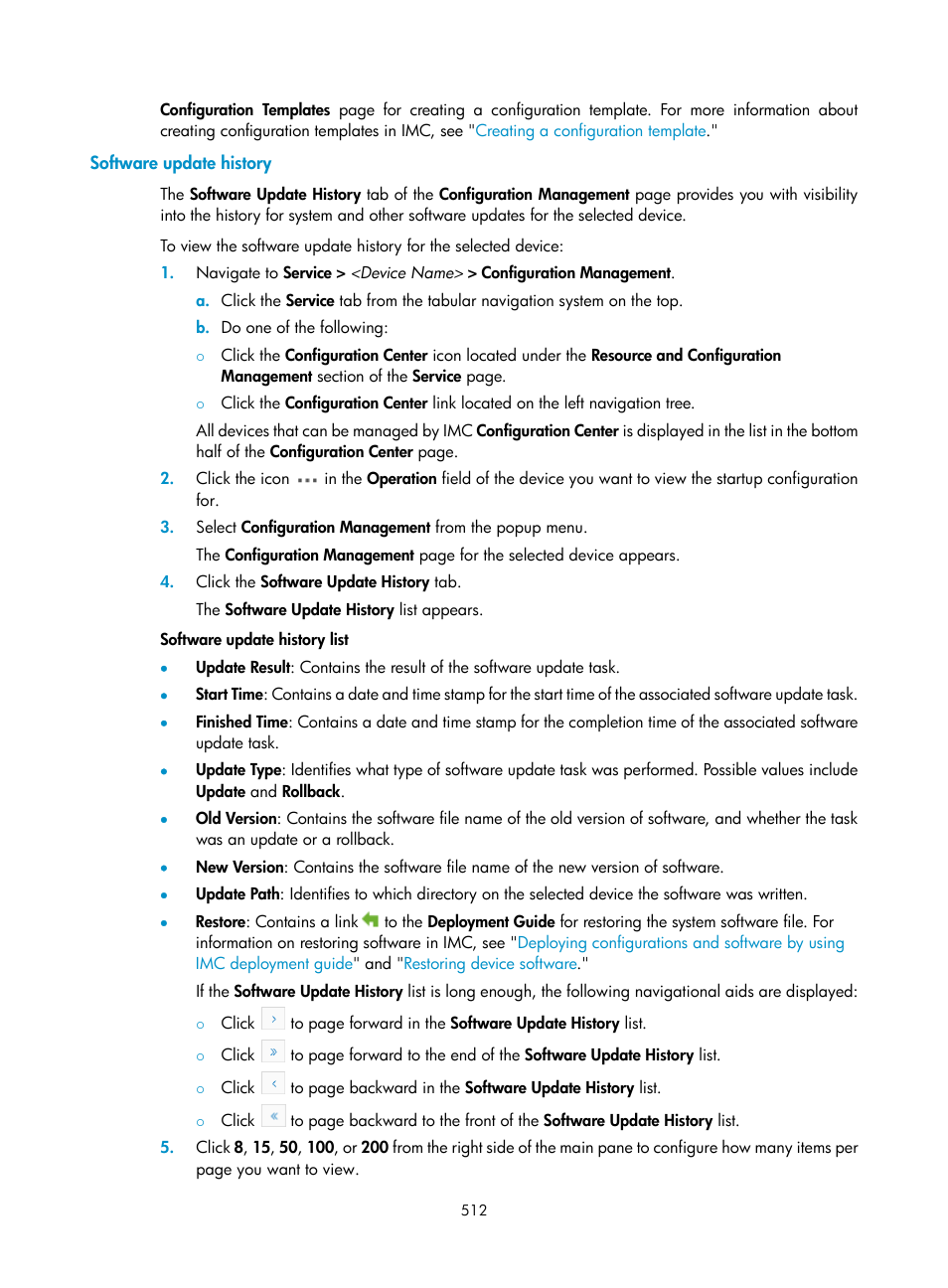 Software update history | H3C Technologies H3C Intelligent Management Center User Manual | Page 526 / 1065
