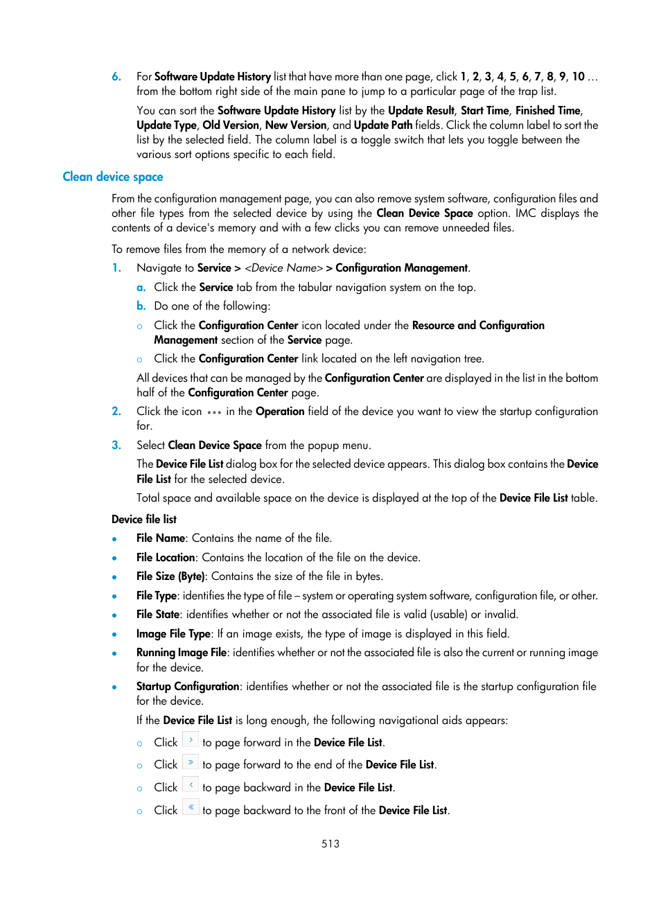 Clean device space | H3C Technologies H3C Intelligent Management Center User Manual | Page 527 / 1065