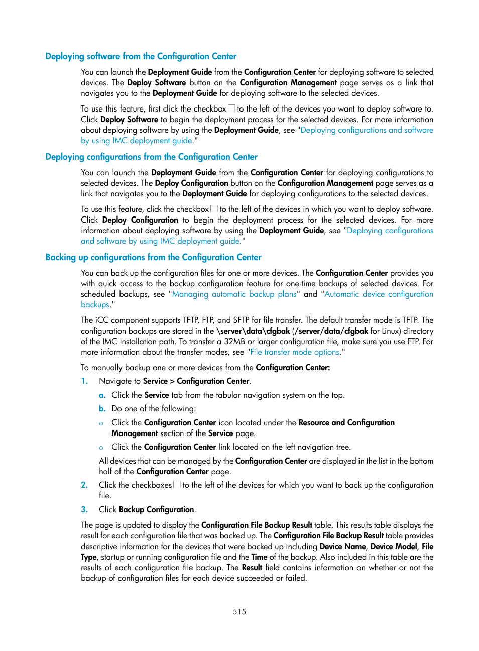 Deploying software from the configuration center | H3C Technologies H3C Intelligent Management Center User Manual | Page 529 / 1065
