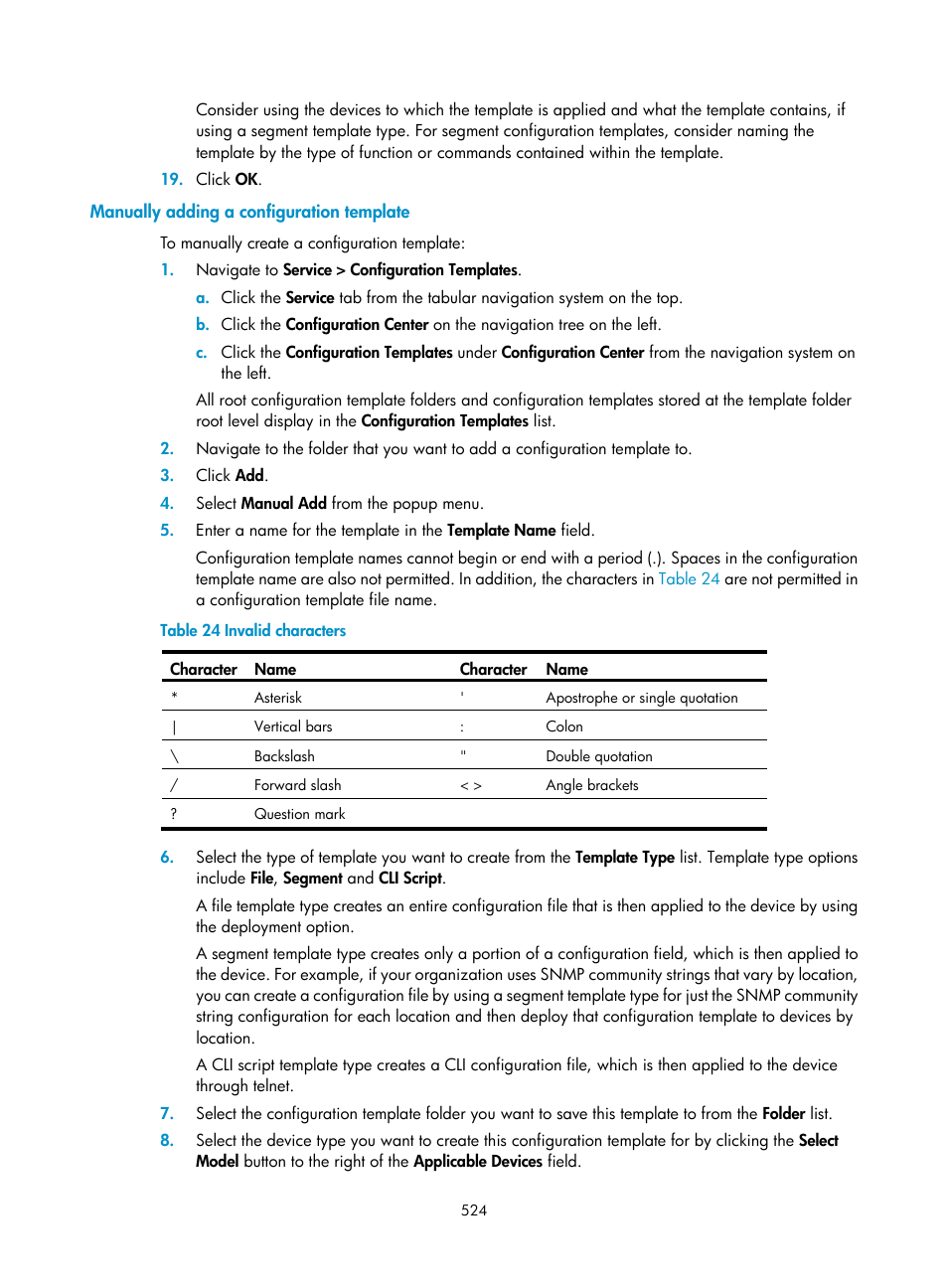 Manually adding a configuration template | H3C Technologies H3C Intelligent Management Center User Manual | Page 538 / 1065