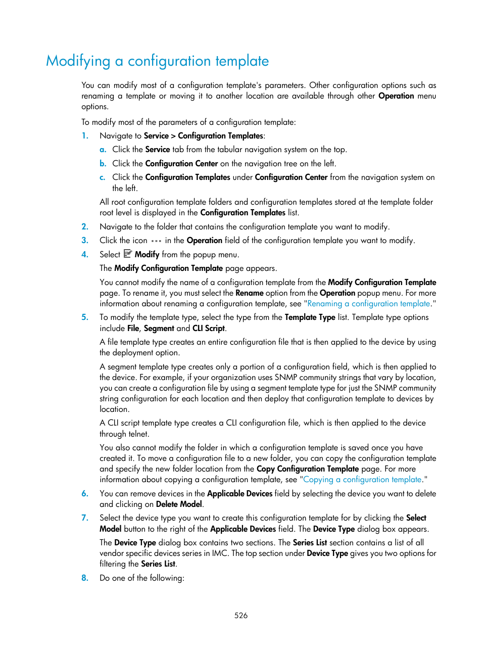 Modifying a configuration template | H3C Technologies H3C Intelligent Management Center User Manual | Page 540 / 1065