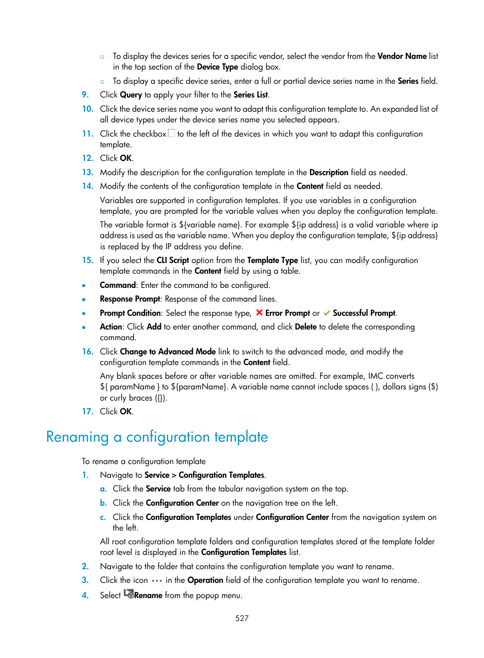 Renaming a configuration template | H3C Technologies H3C Intelligent Management Center User Manual | Page 541 / 1065