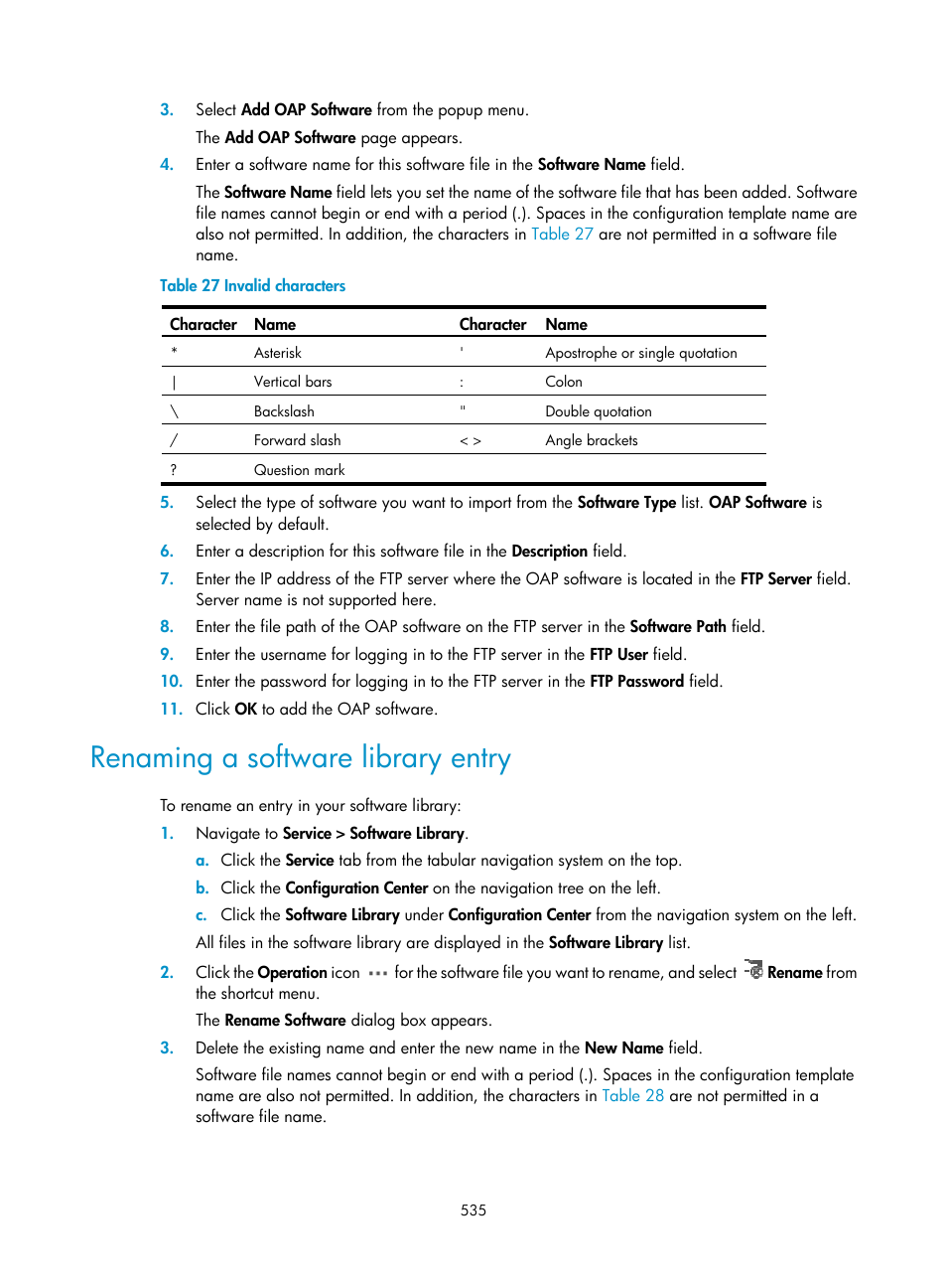 Renaming a software library entry | H3C Technologies H3C Intelligent Management Center User Manual | Page 549 / 1065