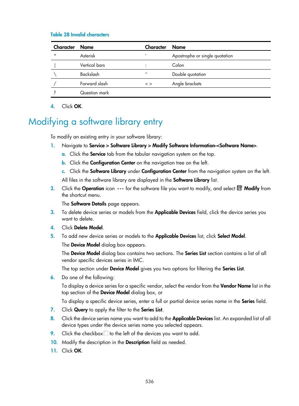 Modifying a software library entry | H3C Technologies H3C Intelligent Management Center User Manual | Page 550 / 1065