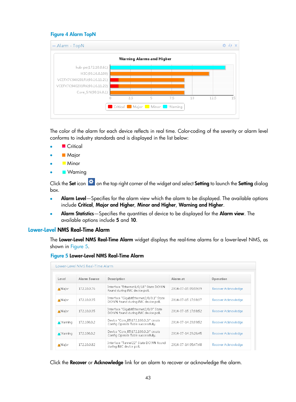 Lower-level nms real-time alarm | H3C Technologies H3C Intelligent Management Center User Manual | Page 57 / 1065