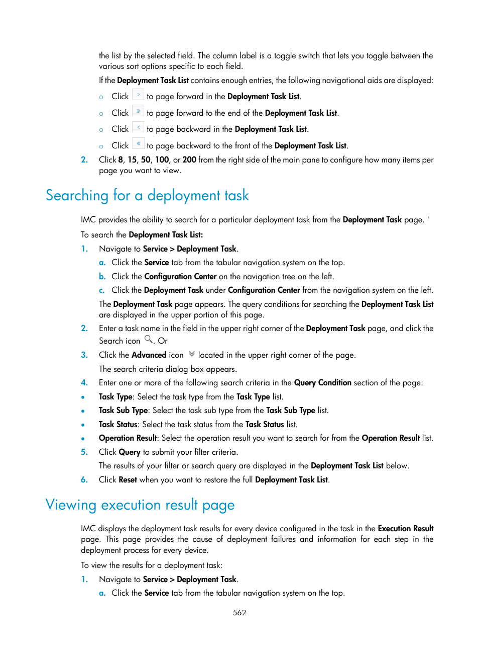 Searching for a deployment task, Viewing execution result page | H3C Technologies H3C Intelligent Management Center User Manual | Page 576 / 1065