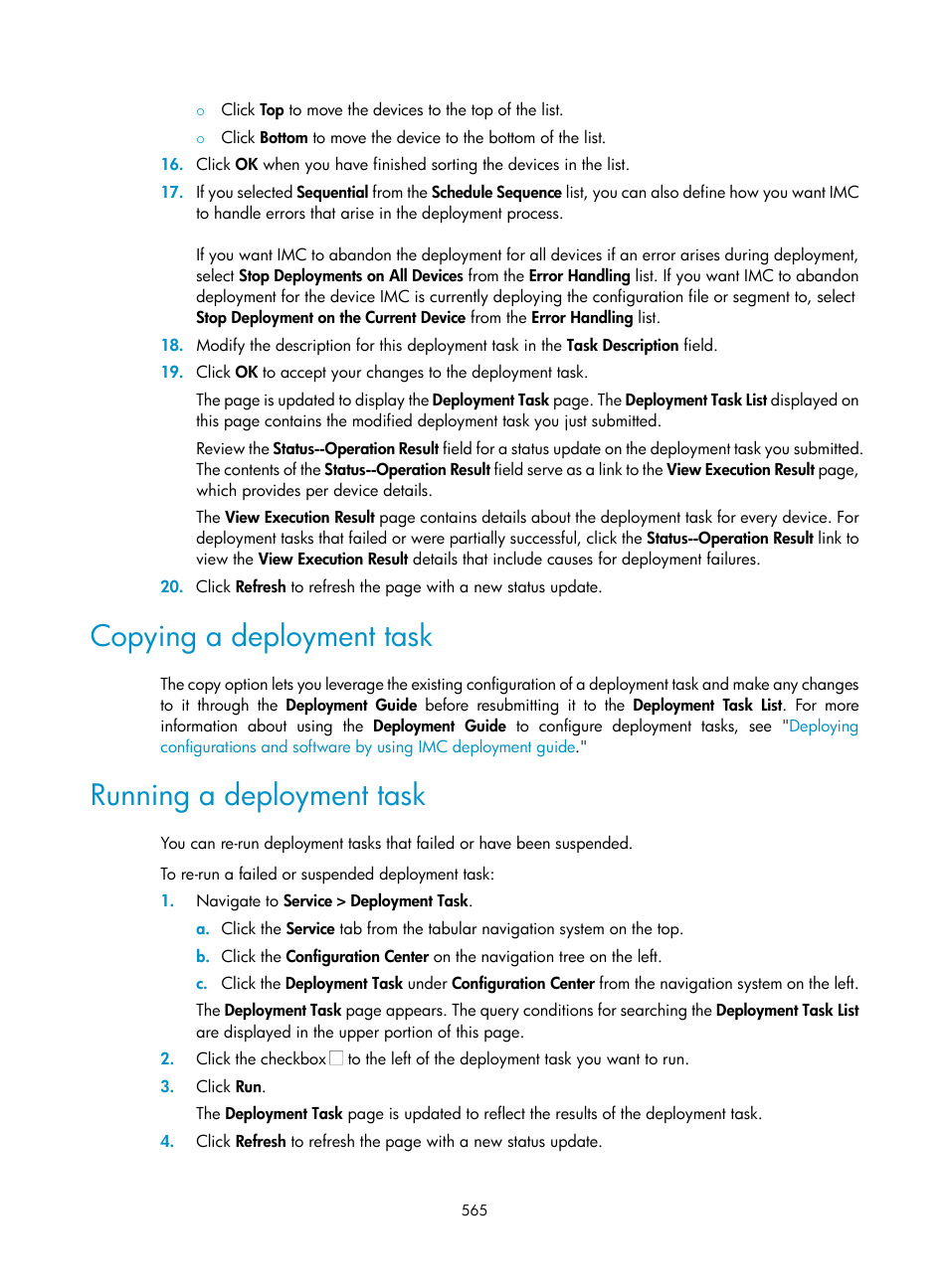 Copying a deployment task, Running a deployment task | H3C Technologies H3C Intelligent Management Center User Manual | Page 579 / 1065