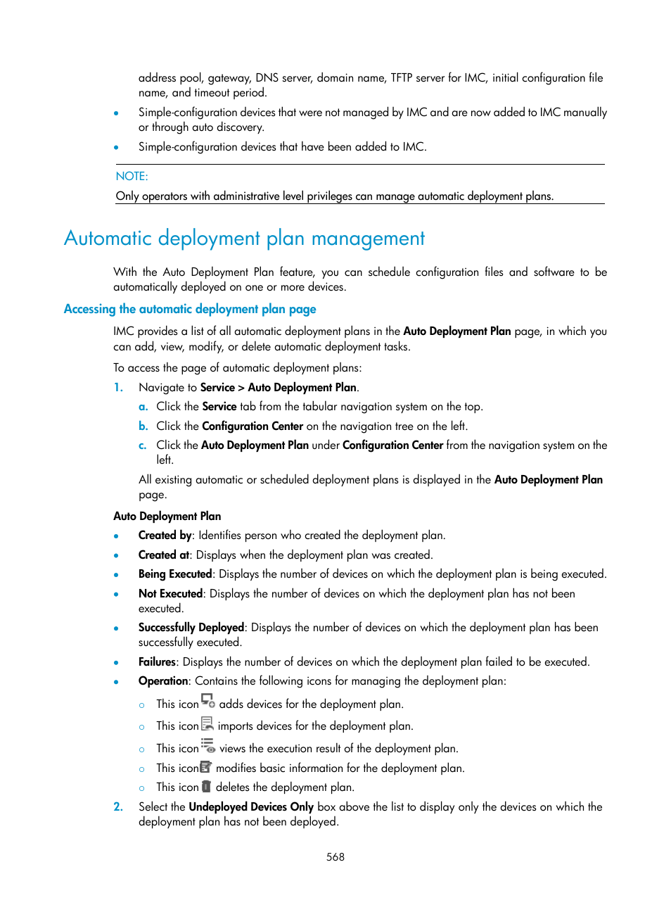 Automatic deployment plan management | H3C Technologies H3C Intelligent Management Center User Manual | Page 582 / 1065