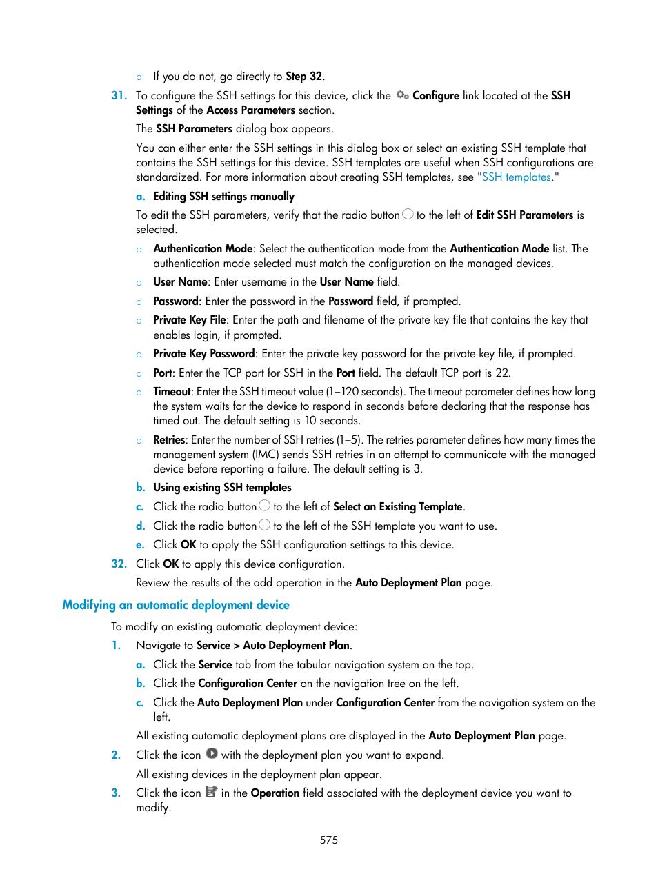 Modifying an automatic deployment device | H3C Technologies H3C Intelligent Management Center User Manual | Page 589 / 1065