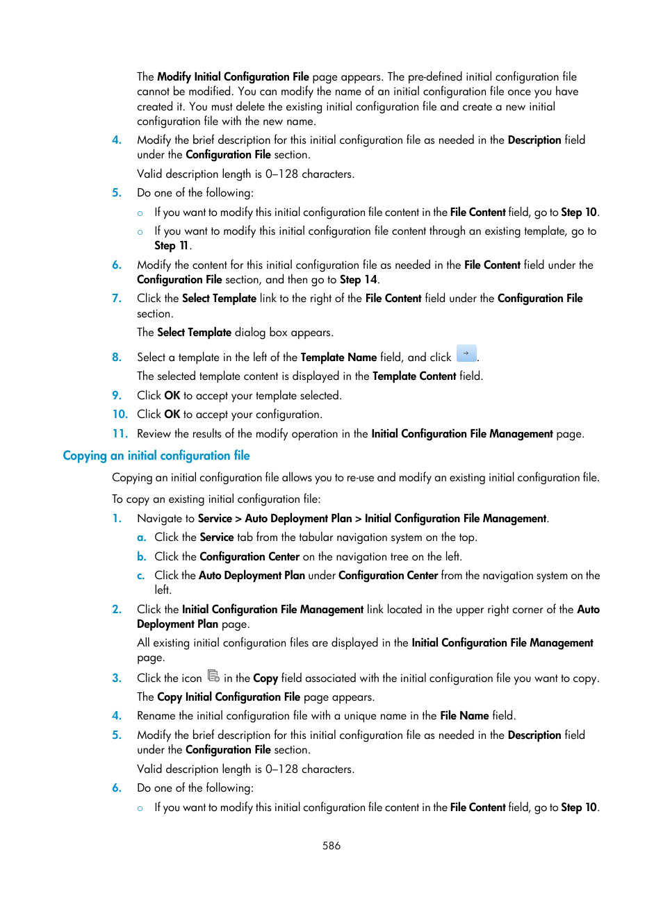 Copying an initial configuration file | H3C Technologies H3C Intelligent Management Center User Manual | Page 600 / 1065