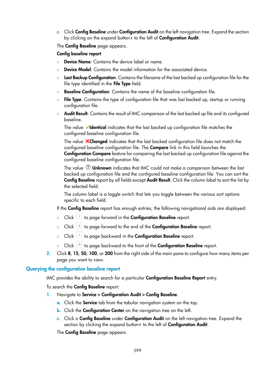 Querying the configuration baseline report | H3C Technologies H3C Intelligent Management Center User Manual | Page 613 / 1065