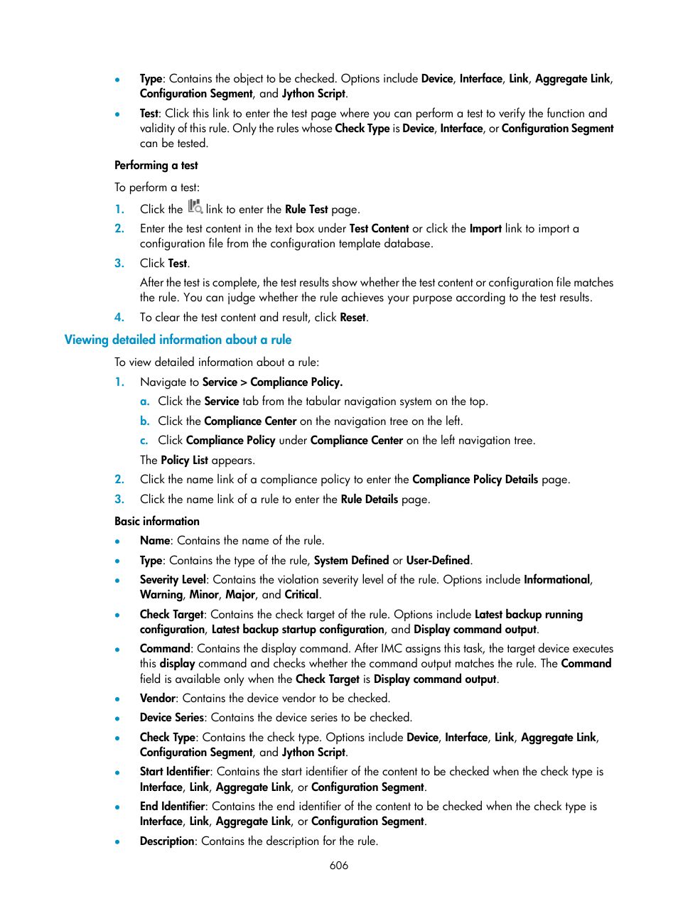 Viewing detailed information about a rule | H3C Technologies H3C Intelligent Management Center User Manual | Page 620 / 1065