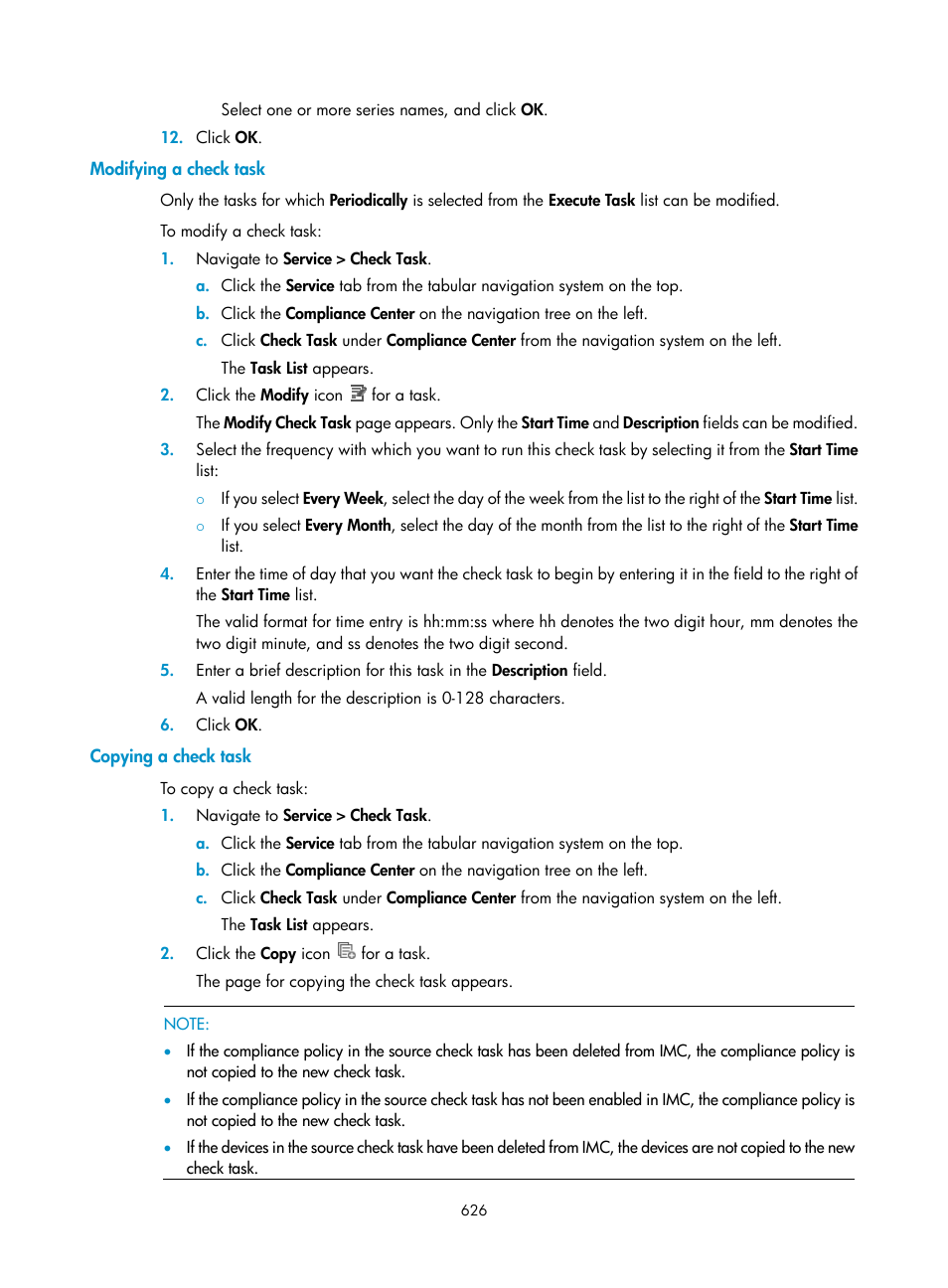 Modifying a check task, Copying a check task | H3C Technologies H3C Intelligent Management Center User Manual | Page 640 / 1065
