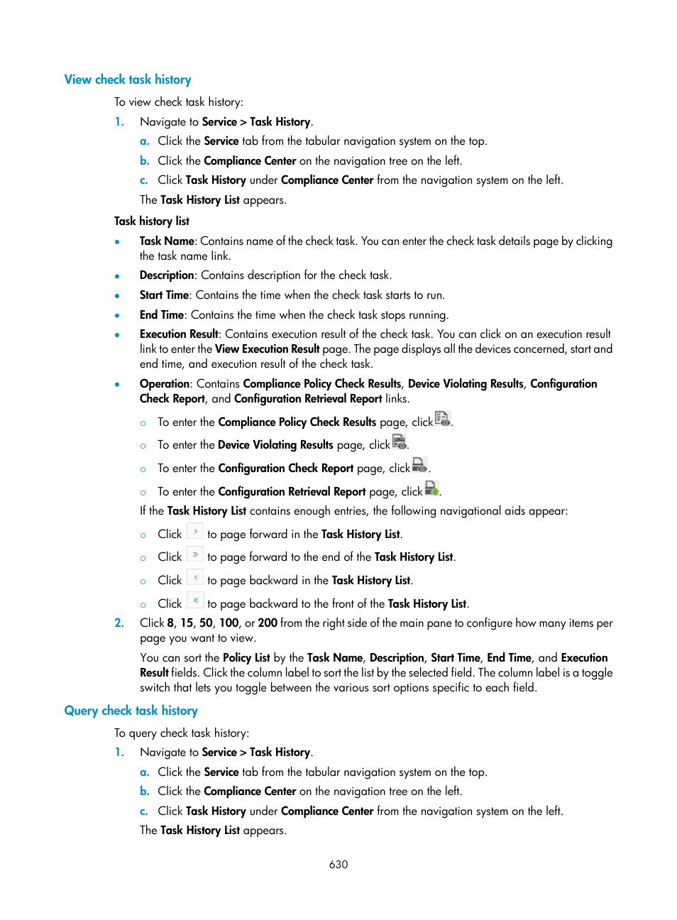 View check task history, Query check task history | H3C Technologies H3C Intelligent Management Center User Manual | Page 644 / 1065