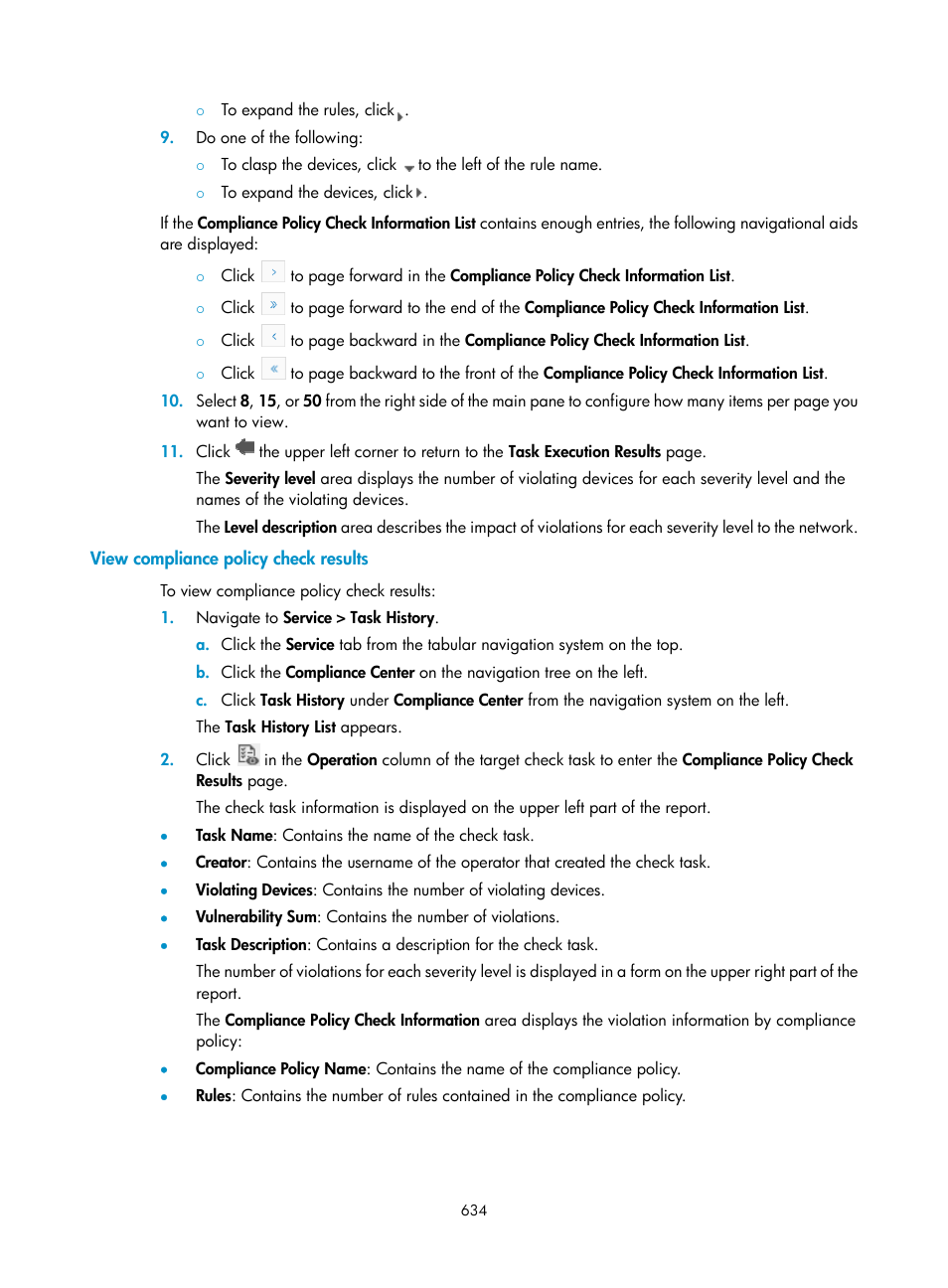 View compliance policy check results | H3C Technologies H3C Intelligent Management Center User Manual | Page 648 / 1065